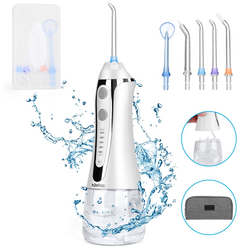 H2ofloss Water Flosser Professional Cordless Dental Oral Irrigator - Portable and Rechargeable IPX7 Waterproof Water Flossing for Teeth Cleaning,300ml Reservoir Home and Travel (HF-2)
